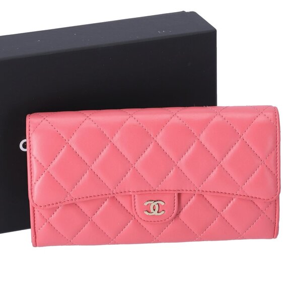 CHANEL Matelasse Long Flap Wallet Pink Lambskin - Picture 1 of 6